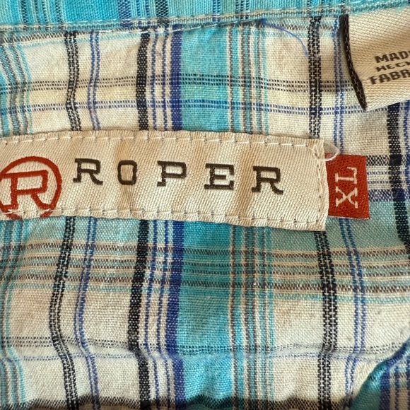 Roper Men's Turquoise and White Plaid Button Down Shirt - Picture 5 of 8